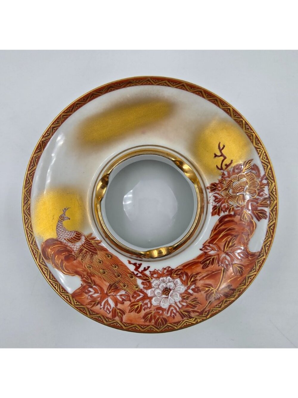 Kutani Peacock & Peony Water Well or Ashtray From the Meiji Period - Picture 6 of 10